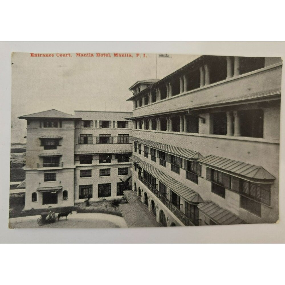 Vintage Circa 1920's Philippines Postcard Manila Hotel Entrance Court Unposted
